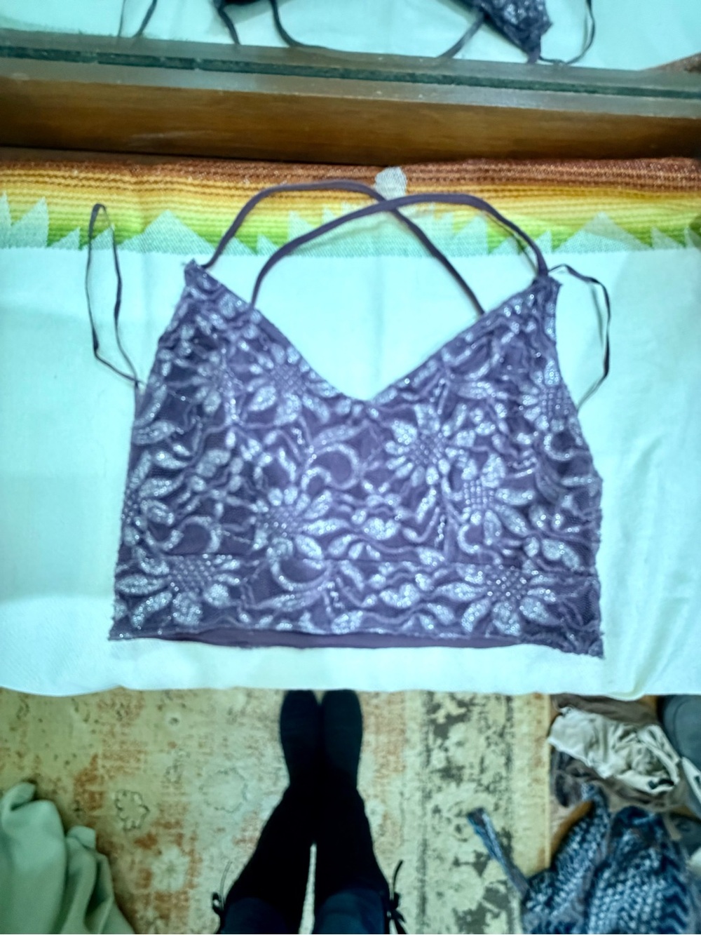 Embellished Lavender Lace Crop Cami with Adjustable Straps